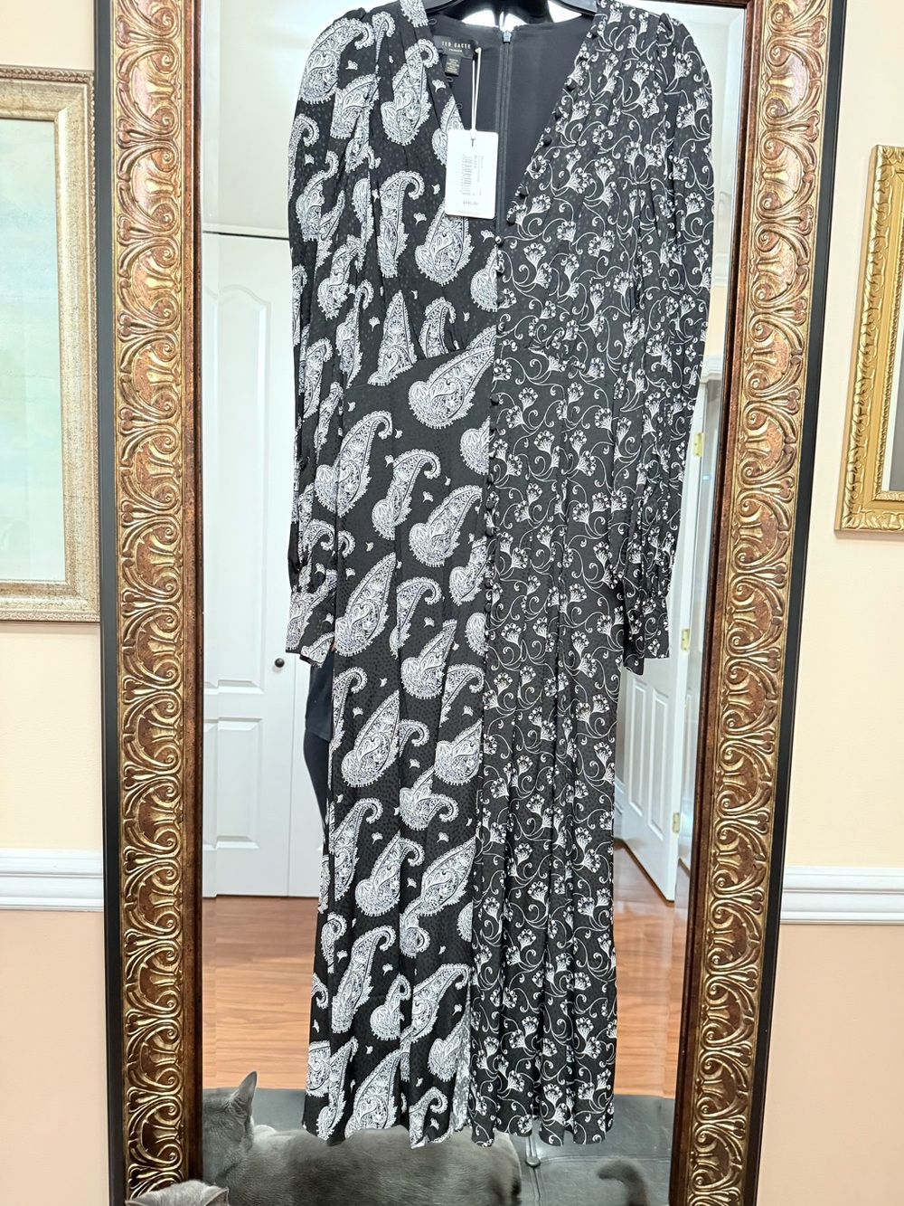 Ted Baker Black and White Paisley Mix Print Dress